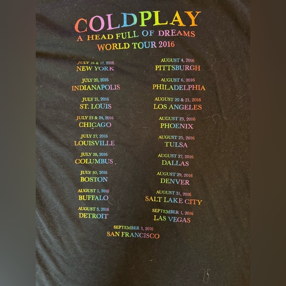 Coldplay 2016 Tour A Head Full of Dreams  Black Graphic T-Shirt Men’s size XL - Picture 4 of 6